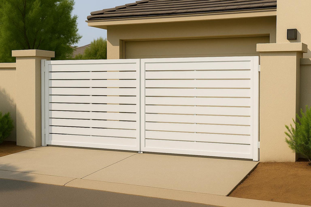 Modern Steel Driveway Gate | Custom Double Swing, Privacy Pattern