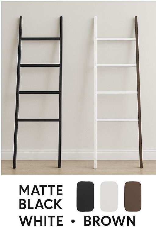 Modern Steel Towel Ladder: Freestanding Blanket Rack - Matte Black, White, Brown