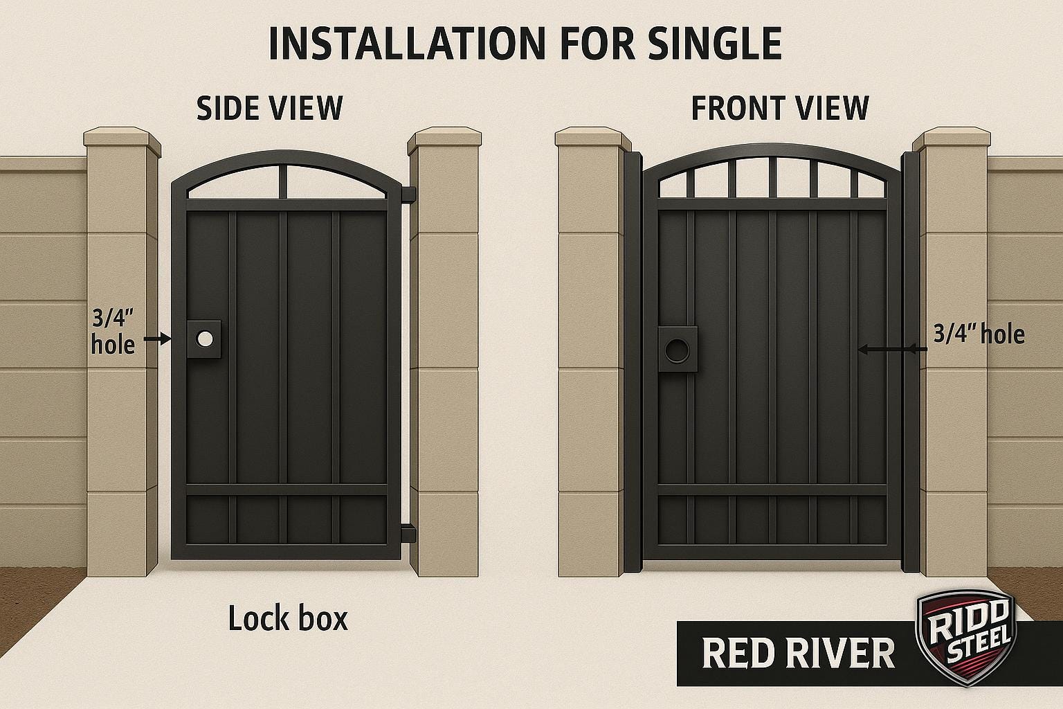 Modern Iron Security Gate: Powder Coated Steel Side Door for Block Walls