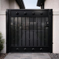 Modern Steel Security Gate – Black Metal Entry Privacy Gate With Keypad Lock Panel