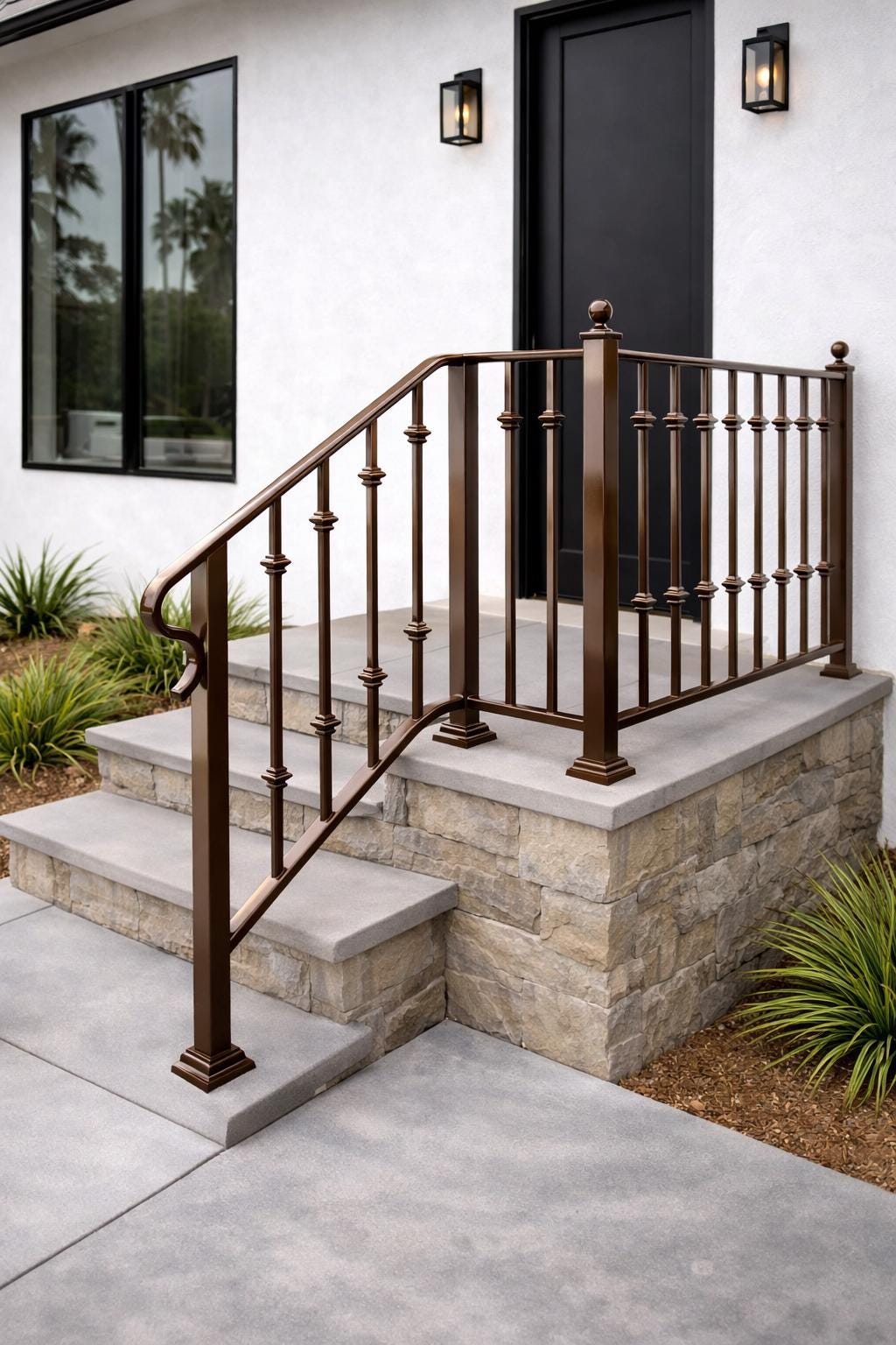 Heritage Crown Landing Handrail, Custom Wrought Iron Stair Railing, Porch Safety Rail, Decorative Outdoor Handrail, Entry Step Metal Railing