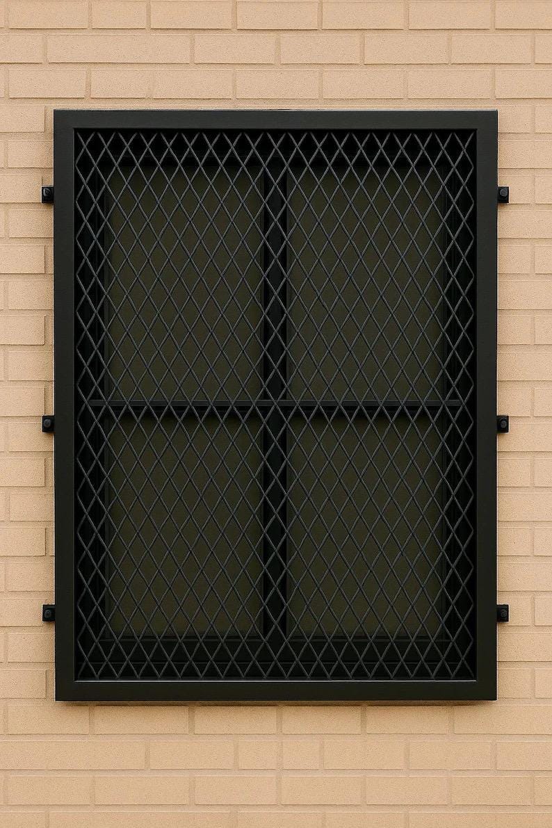 Steel Security Window Guard – Expanded Metal Grille, Powder Coated Black