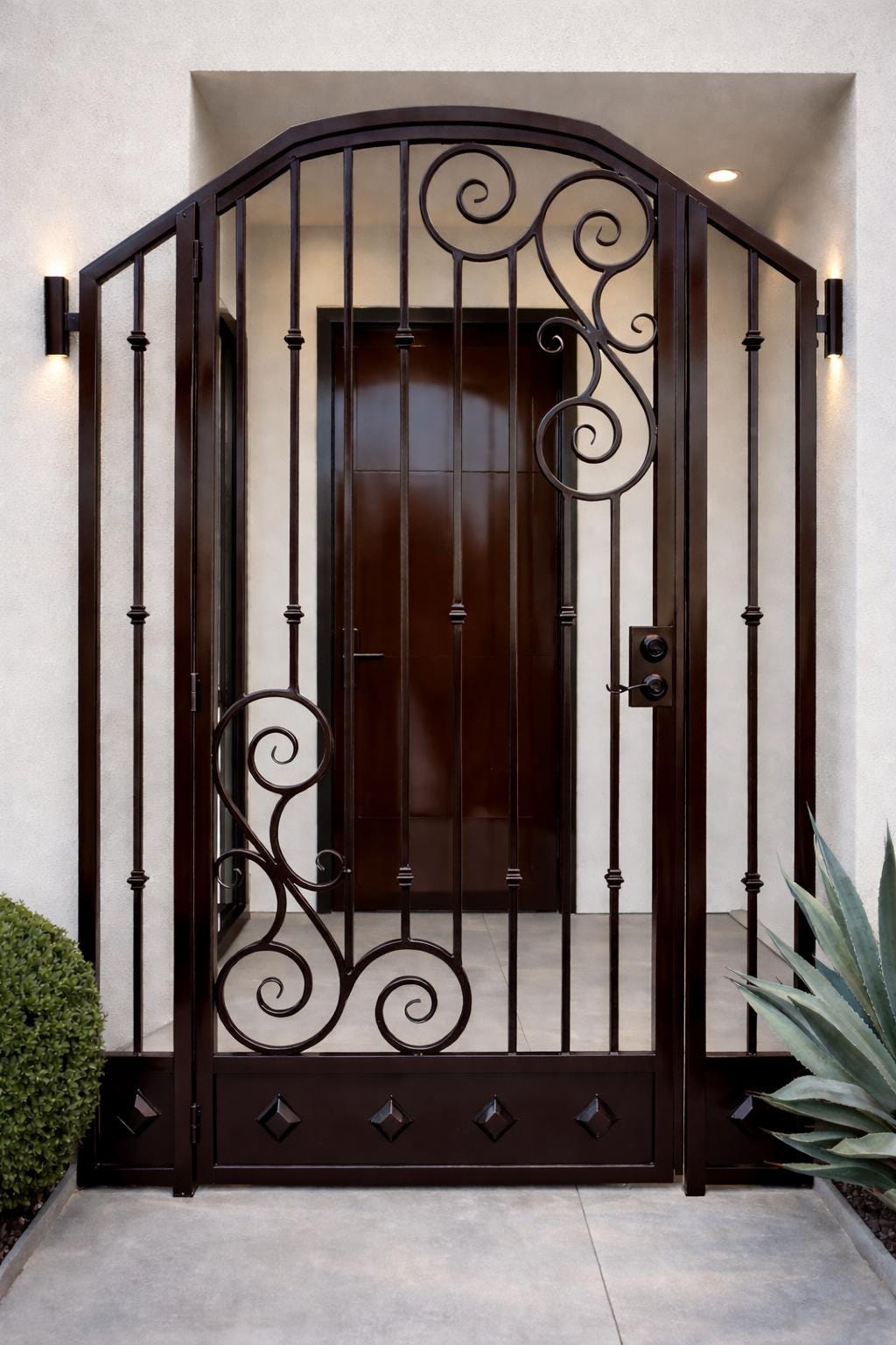Stonehaven Scroll Iron Entry Gate – Arched Steel Security Door