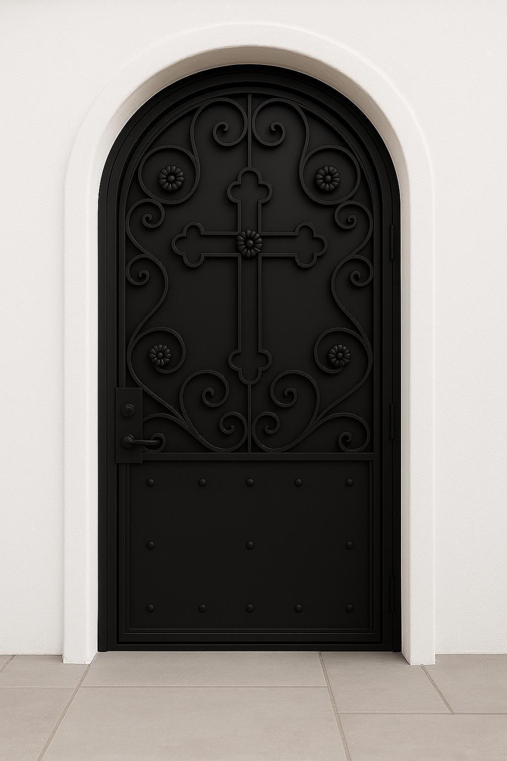 Luxury Arched Wrought Iron Door – Cross Scroll Security Entry Gate Custom Made