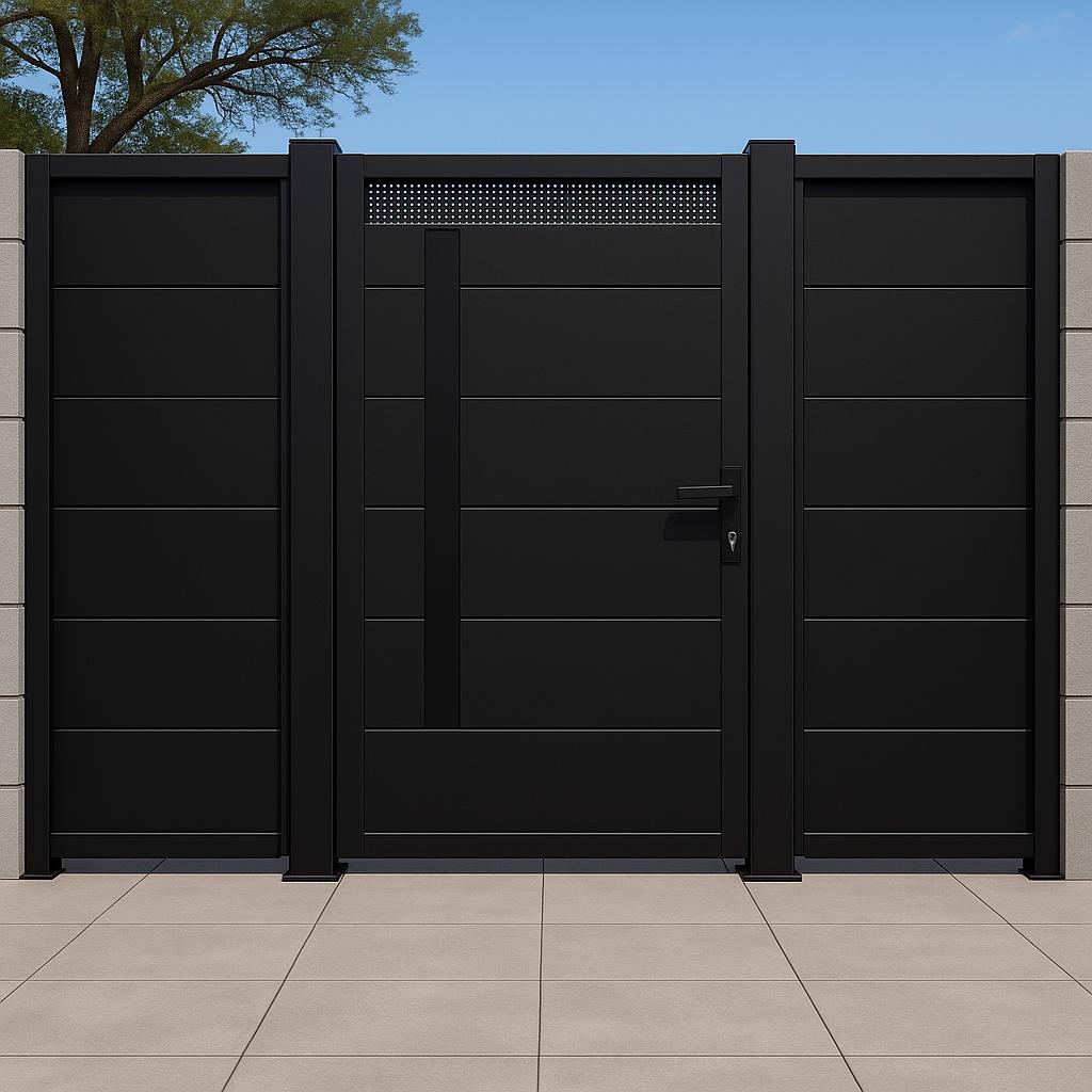 Modern Steel Privacy Gate | Perforated Metal Yard Entry