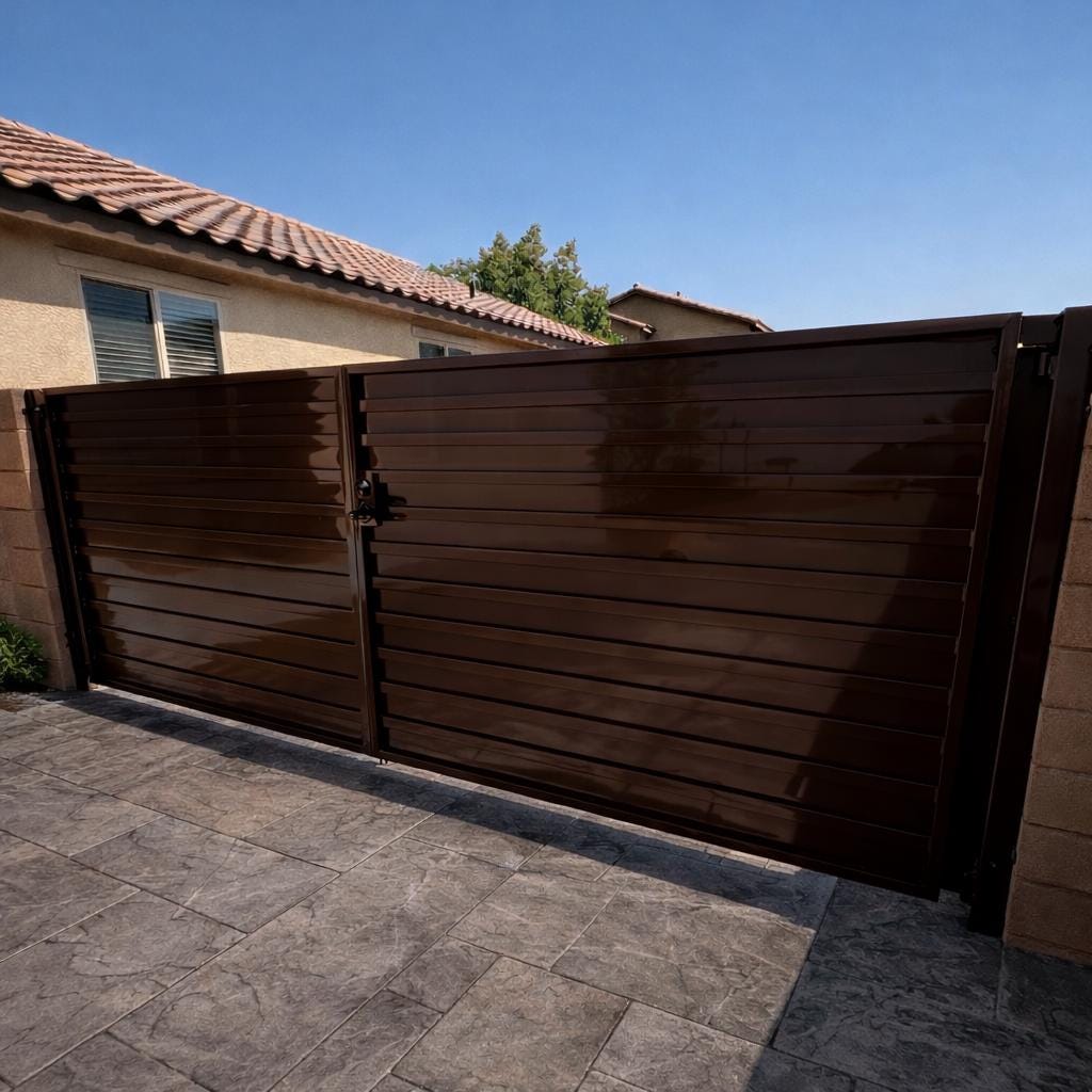 Modern Steel Driveway Gate – Horizontal Privacy Gate, Custom Iron Entry Gate, Contemporary Bi-Fold Metal Door