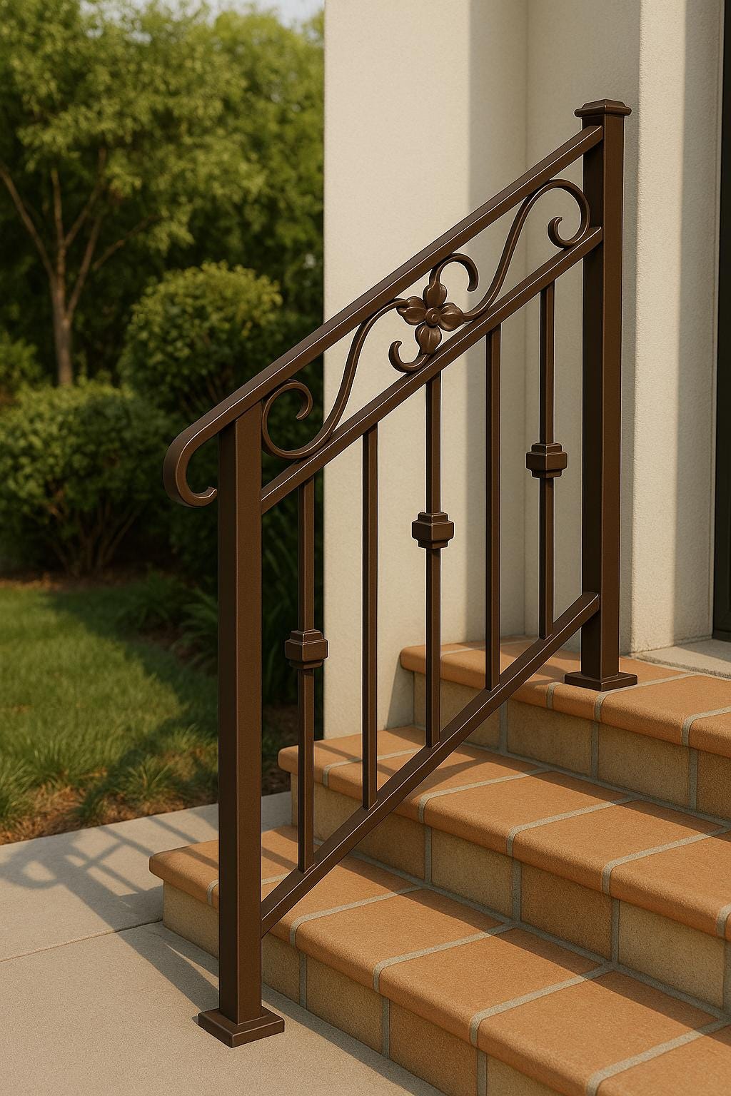 Wrought Iron Stair Railing: Decorative Steel Handrail with Scrolls