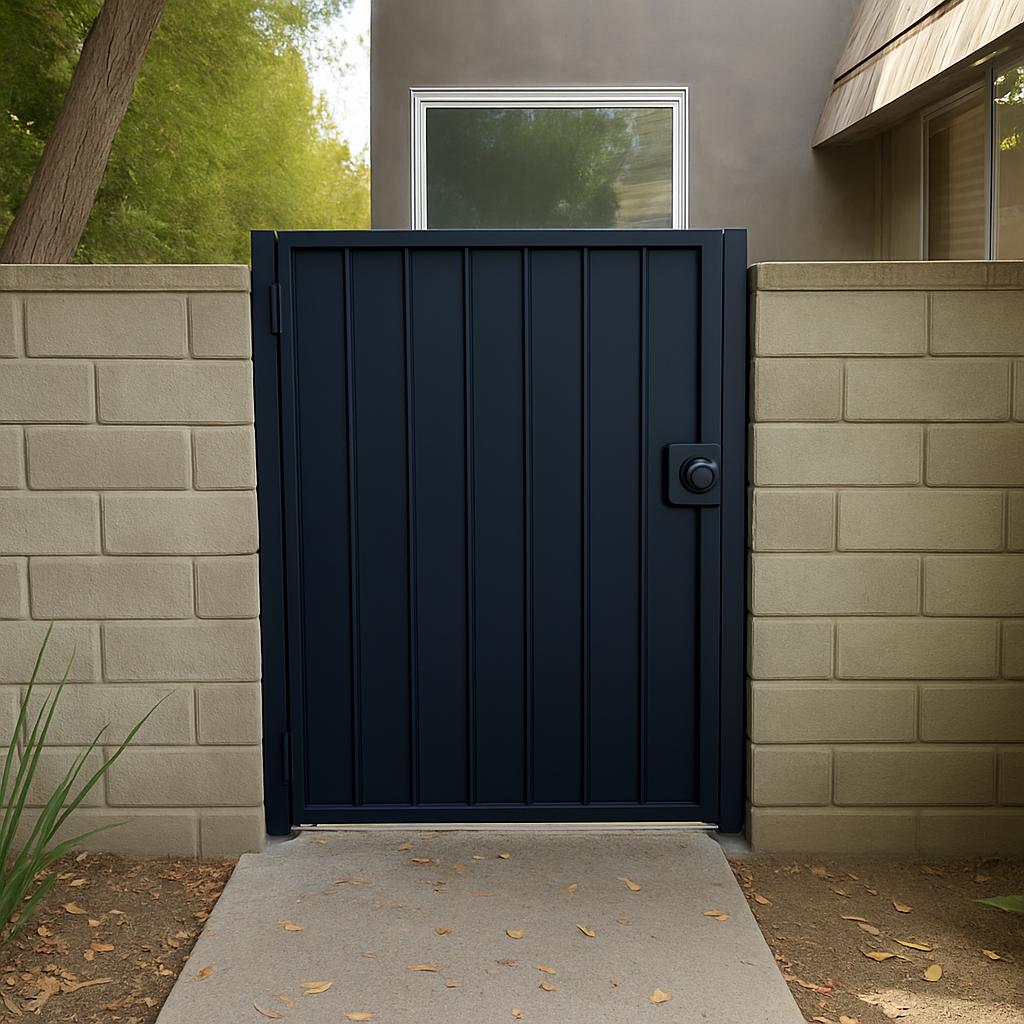 Modern Steel Privacy Gate: Custom Powder Coated Metal Entry