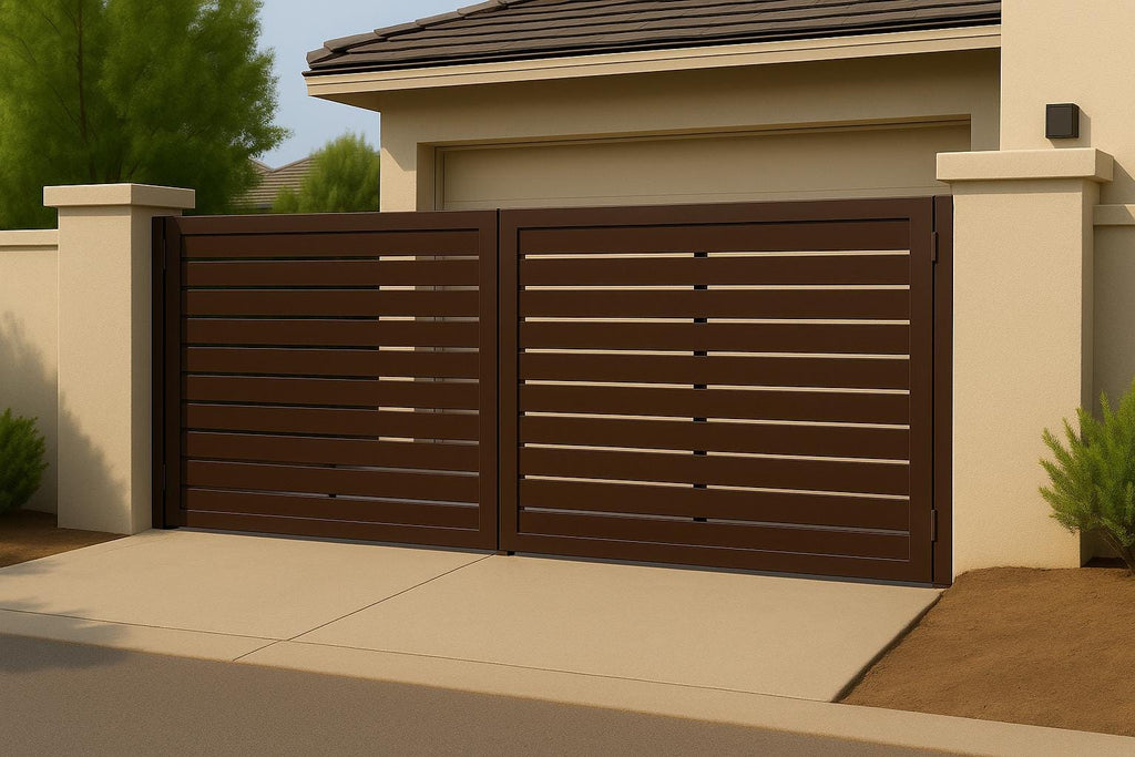 Modern Steel Driveway Gate | Custom Double Swing, Privacy Pattern