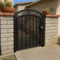 Custom Arched Steel Garden Gate | Wrought Iron Entry Gate | Exterior Metal Yard Gate | Handmade Security Gate Door