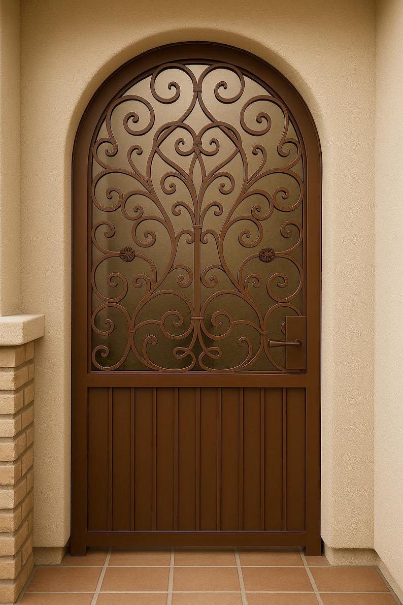 Custom Arched Wrought-Iron Garden Gate | Hand-Forged Scroll Design | Luxury Entry Door