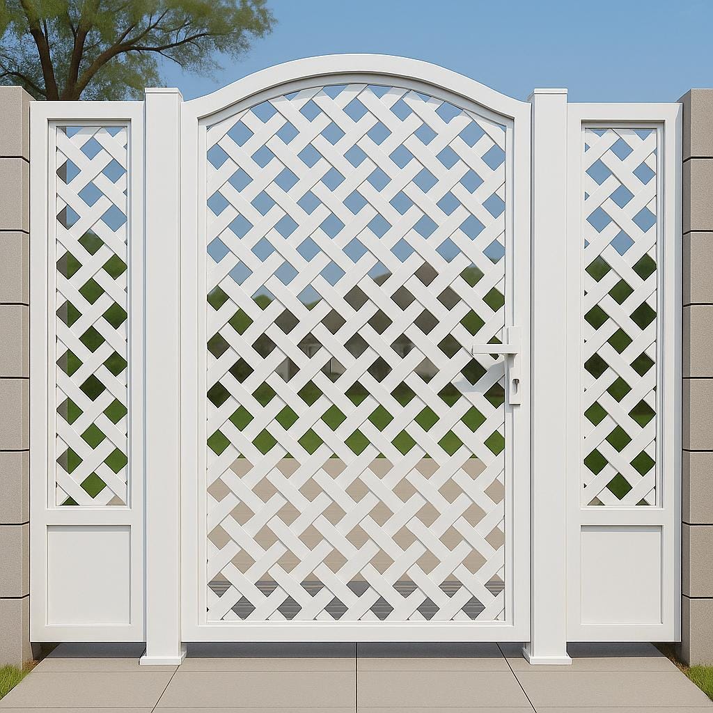 Arched Woven Steel Privacy Gate with Side Panels | Modern Iron Garden Door