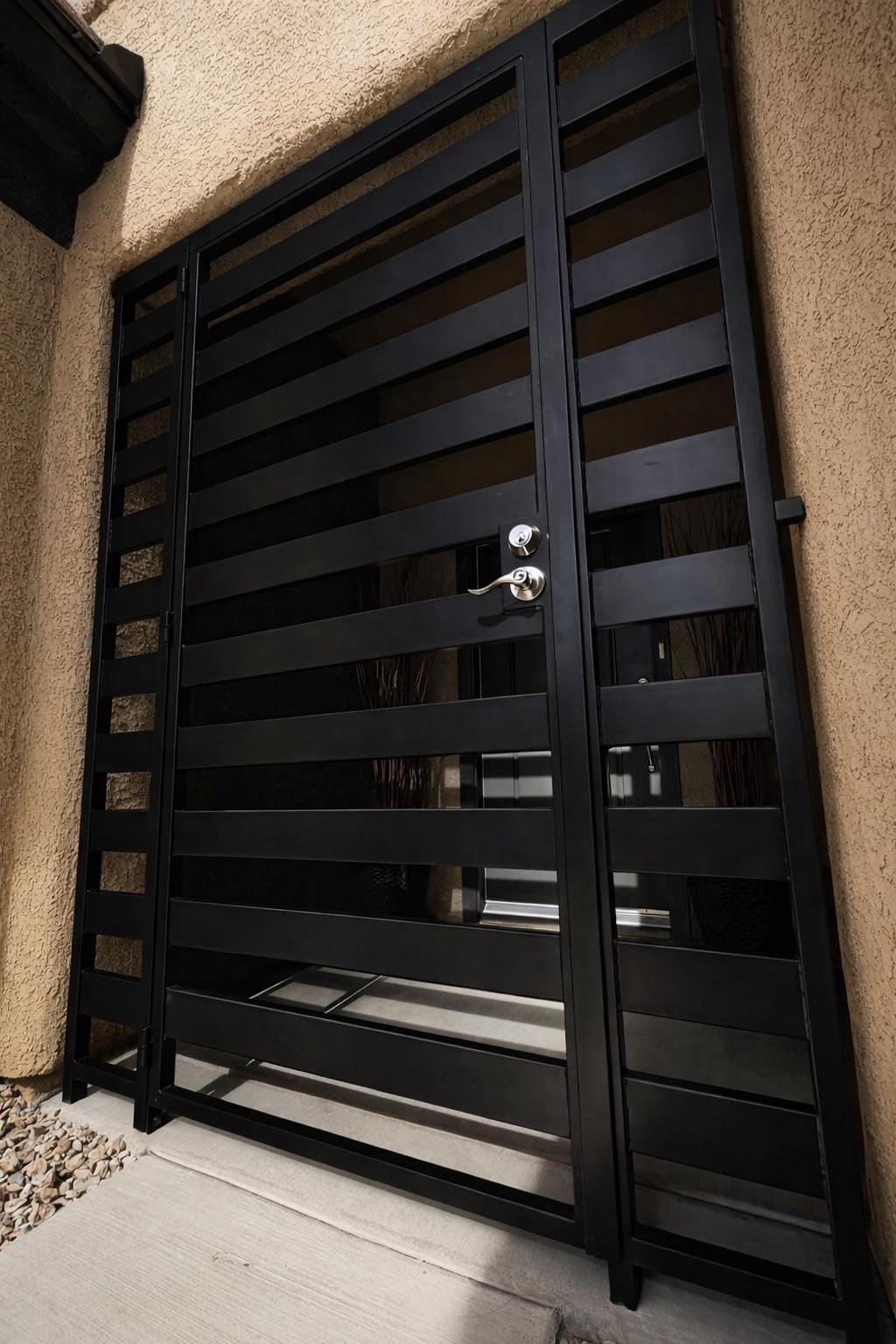 Modern Steel Security Door – Horizontal Slat Entry, Custom Welded Exterior Door