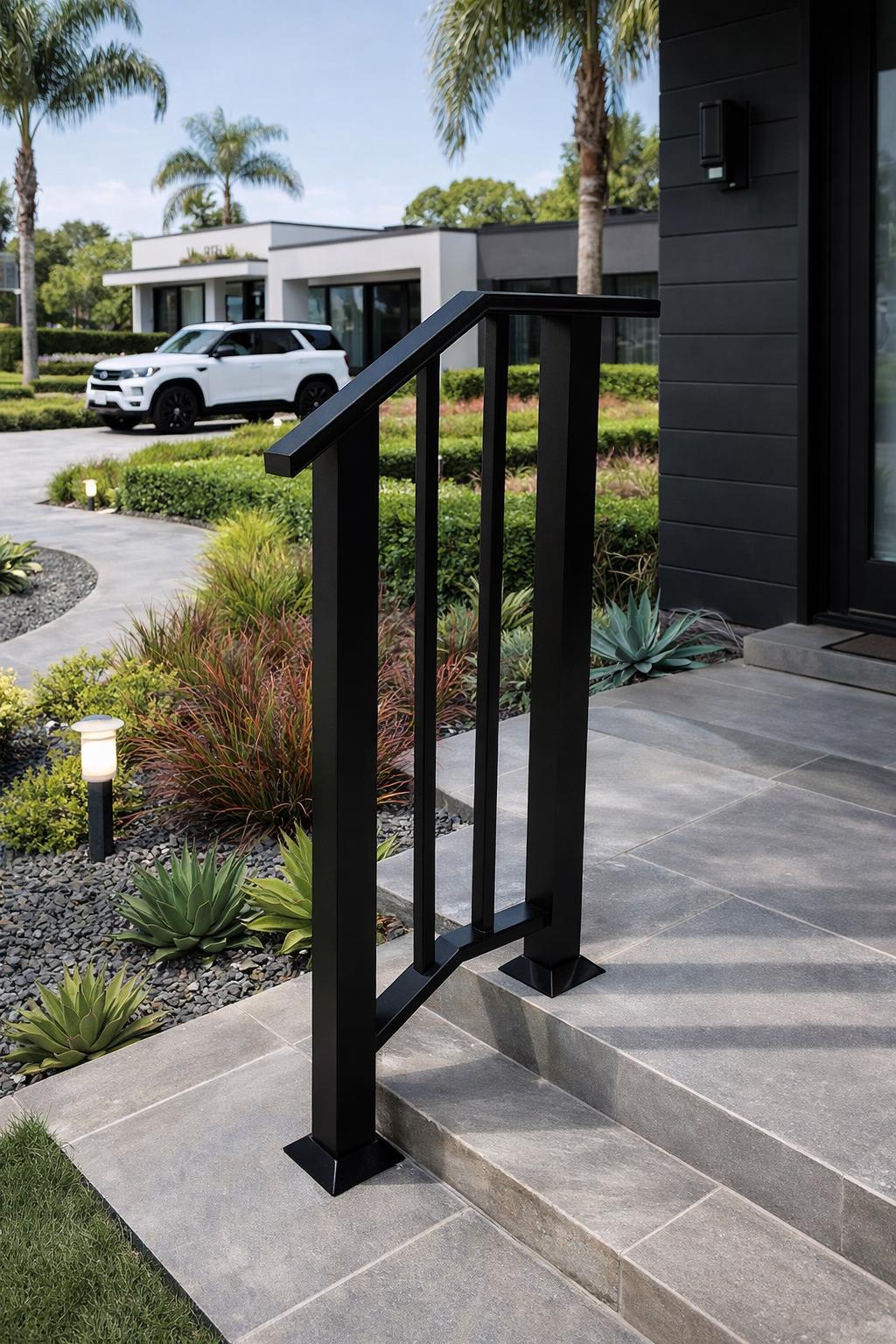 Horizon Modern Stair Handrail, Custom Metal Step Rail, Minimalist Wrought Iron Railing, Porch Entry Handrail, Outdoor Stair Railing