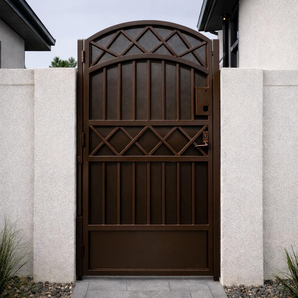 Shadowcrest Arched Steel Security Gate – Modern Black Metal Garden Entry Fence (Privacy Panel)