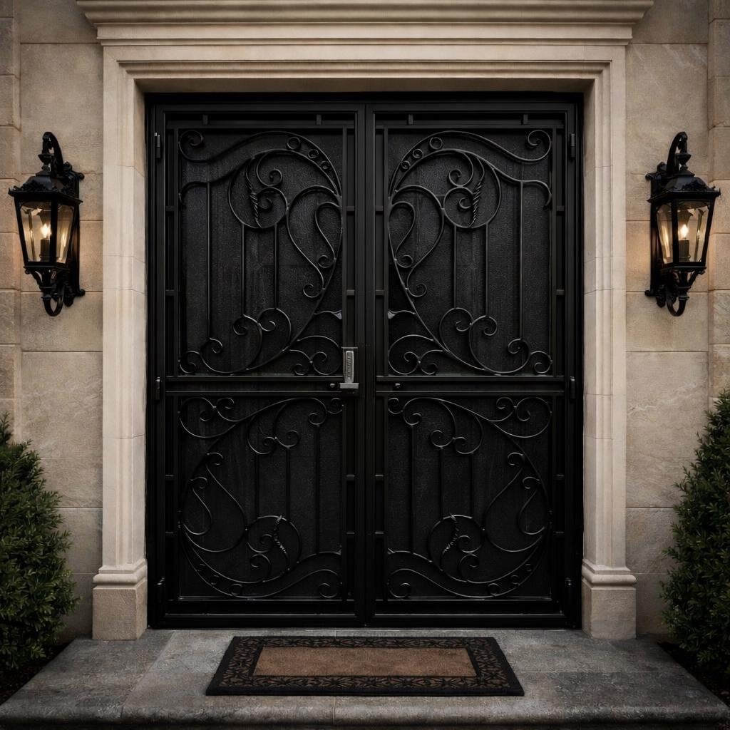 Valencia Scroll Steel Door | Double Security Door | Custom Wrought Iron Entry Door | Luxury Front Entry Door | Decorative Iron Door