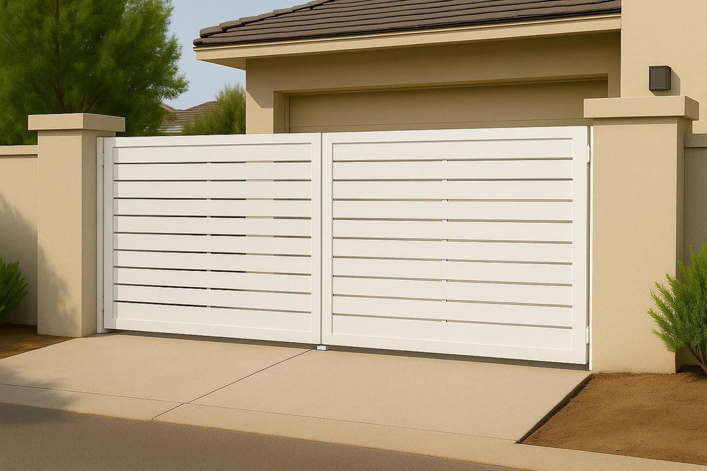 Modern Steel Driveway Gate | Custom Double Swing, Privacy Pattern