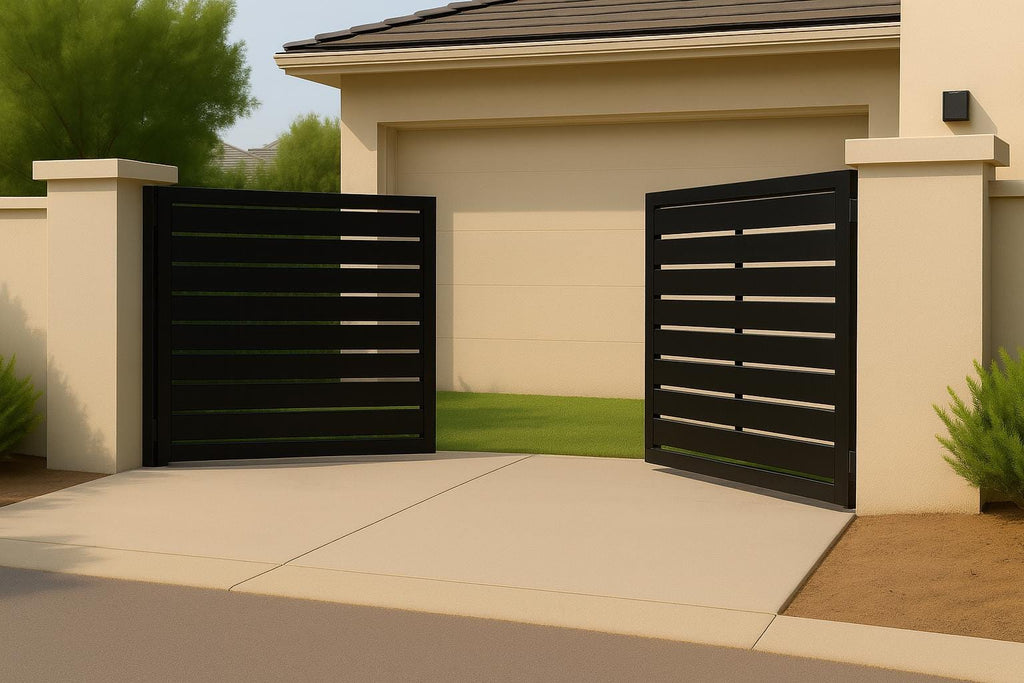 Modern Steel Driveway Gate | Custom Double Swing, Privacy Pattern