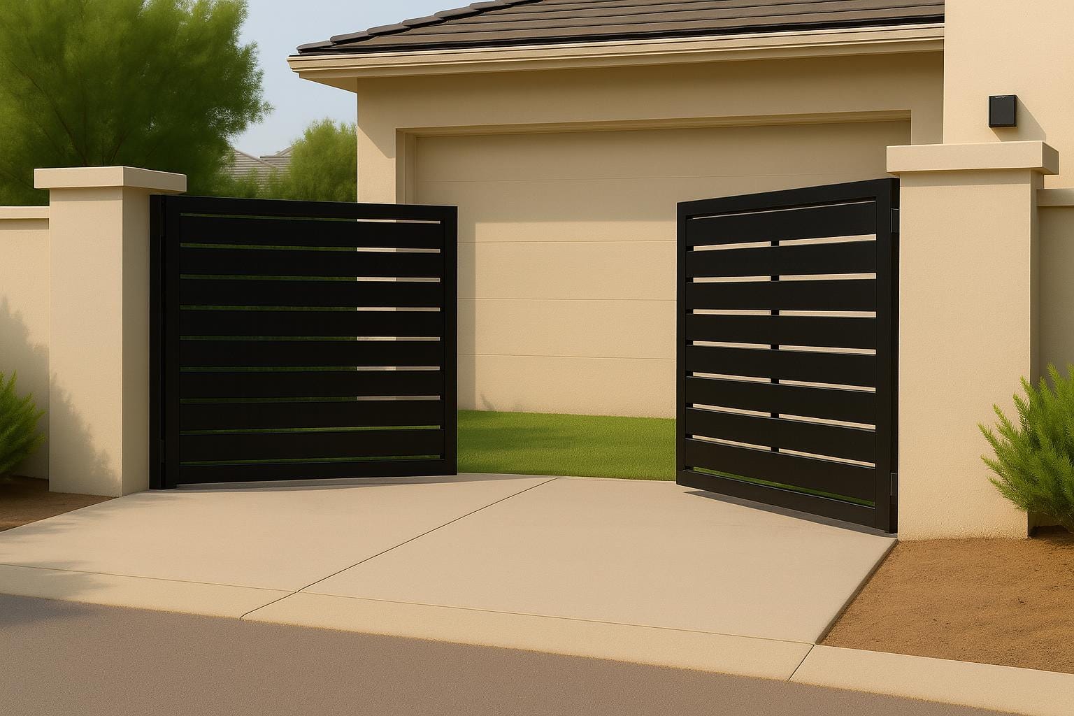 Modern Steel Driveway Gate | Custom Double Swing, Privacy Pattern