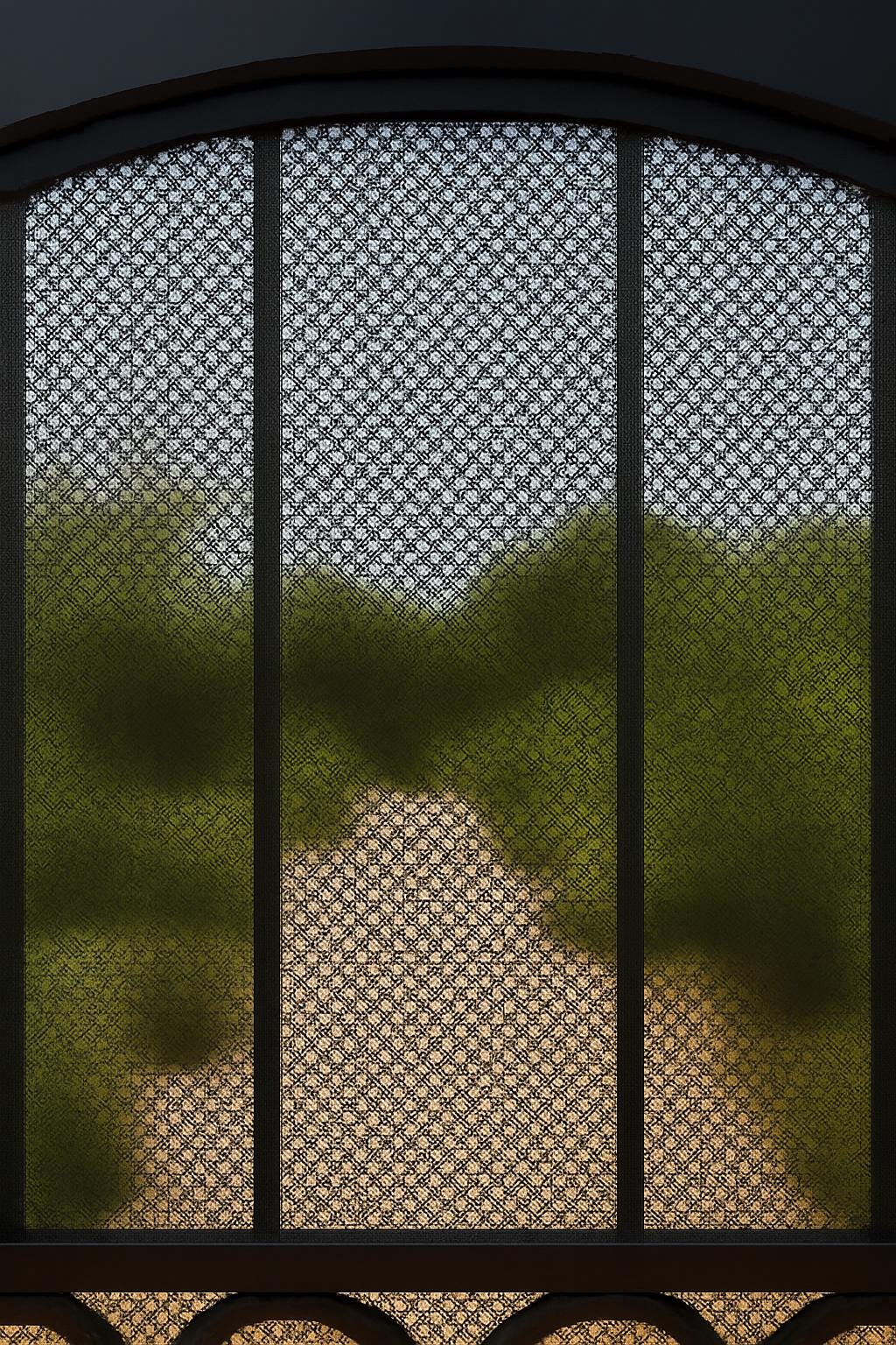 Modern Arched Wrought Iron Gate with Perforated Privacy Mesh – Custom Outdoor Entry Gate