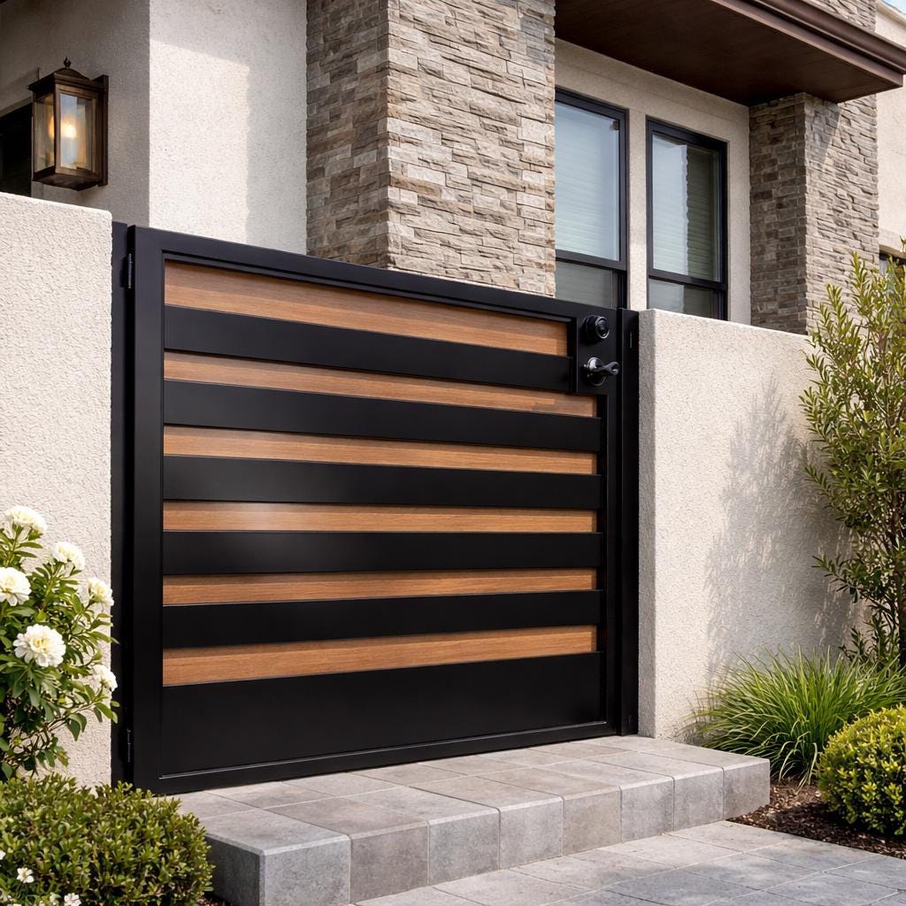 Modern Steel Security Gate | Horizontal Slat Privacy Entry Door