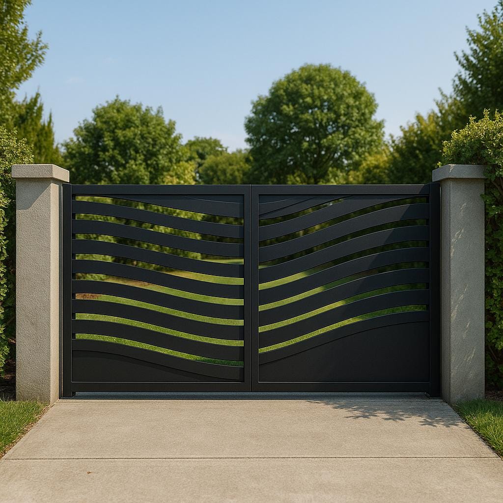 Modern Wave Steel Driveway Gate | Custom Double Swing Entrance
