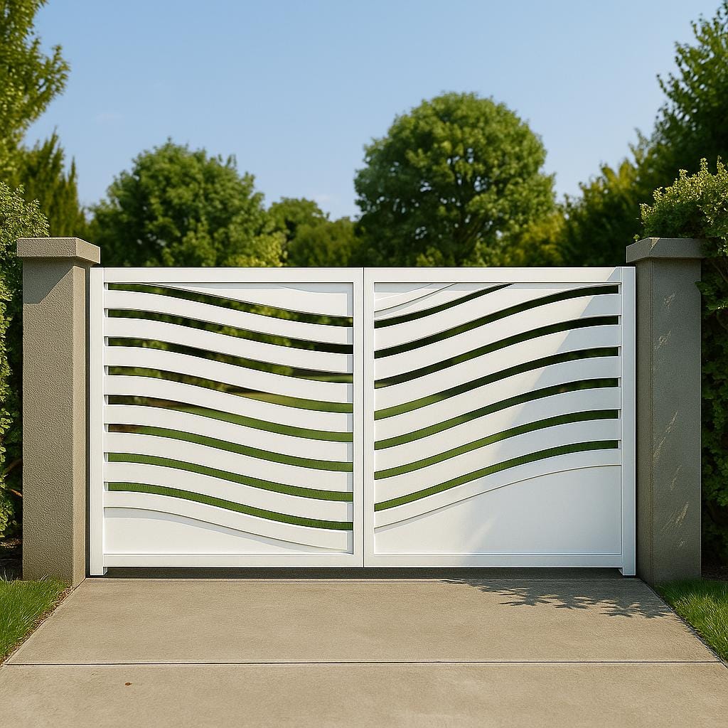 Modern Wave Steel Driveway Gate | Custom Double Swing Entrance
