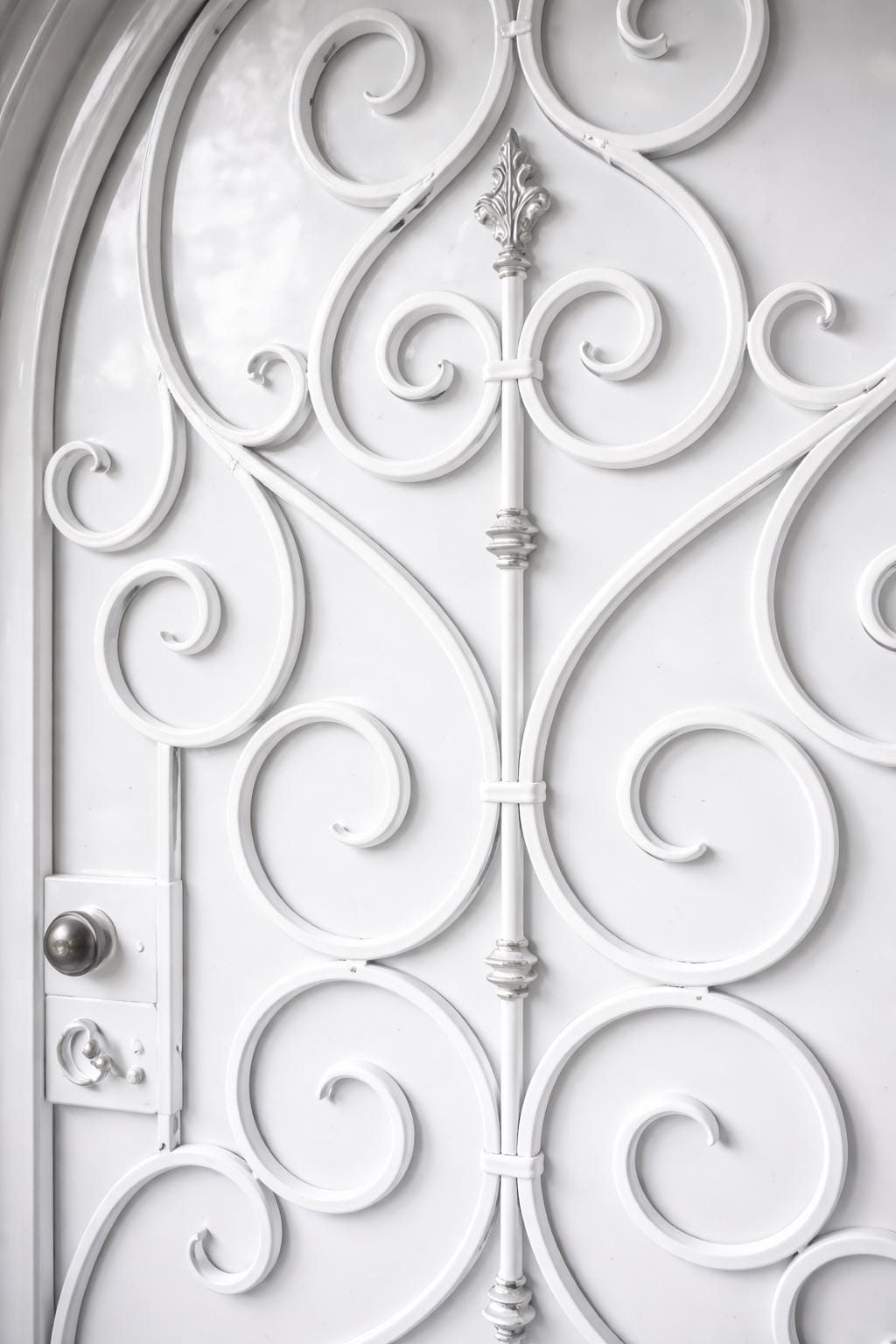 Decorative Arched Iron Entry Door – Wrought Steel Security Gate with Scroll Design
