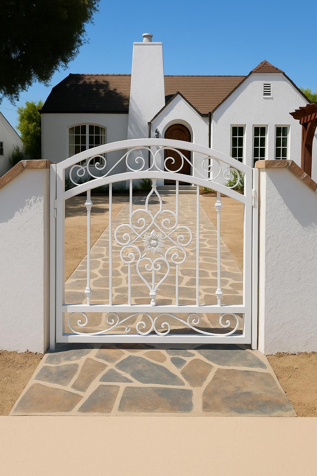 Handcrafted Wrought Iron Garden Gate: Arched Floral Entry, Custom Size