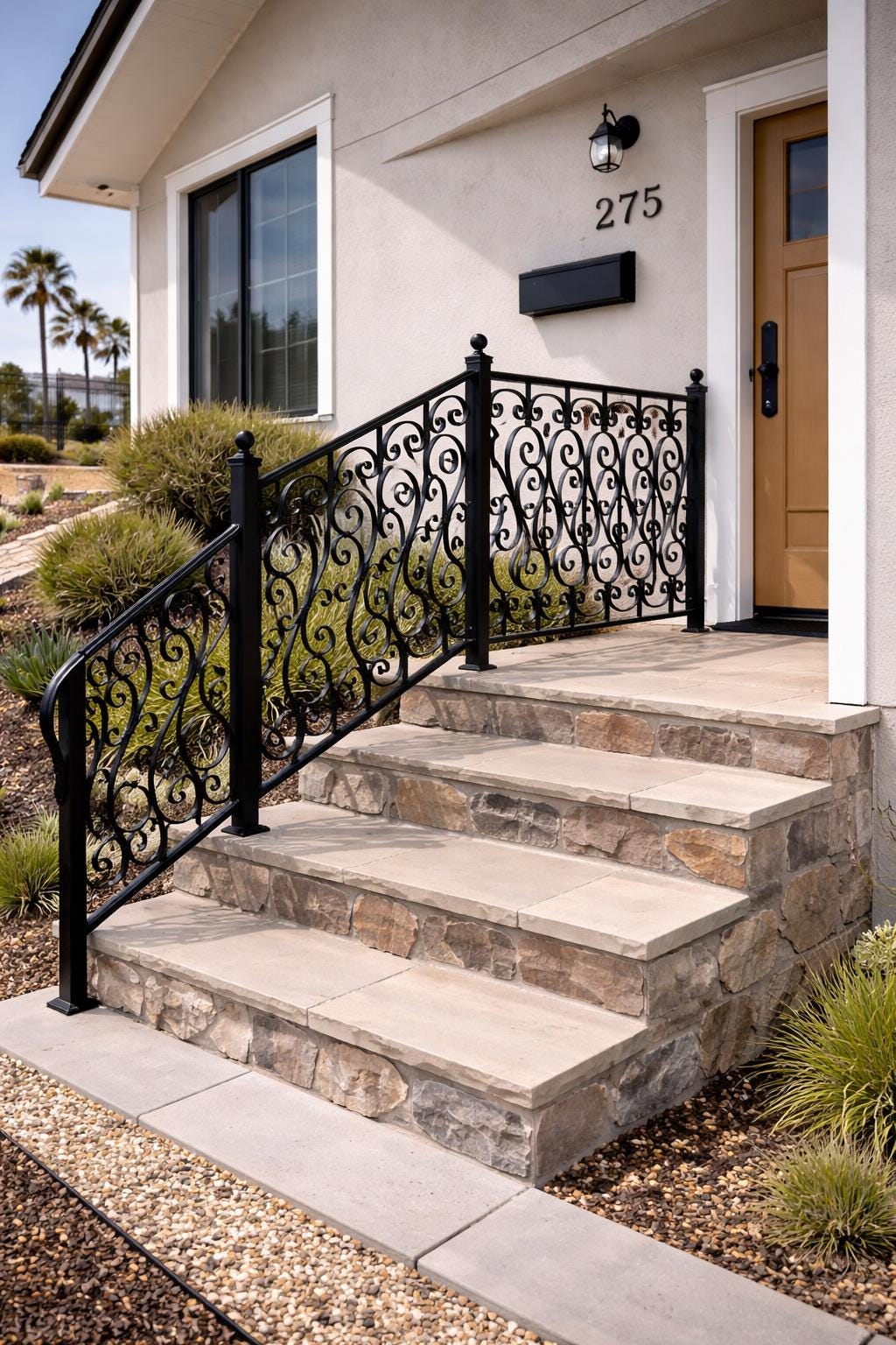 Custom Wrought Iron Porch Railing, Decorative Stair Handrail, Luxury Front Entry Rail, Outdoor Scroll Metal Railing, Landing Guardrail