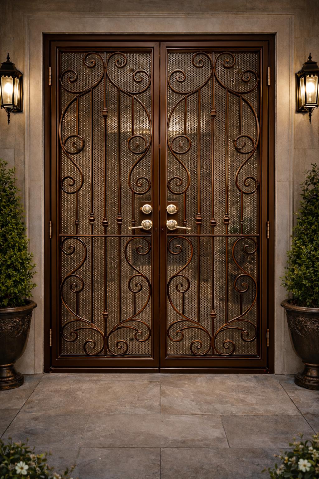 Monaco White Scroll Door | Double Security Door | Wrought Iron Entry Door | Decorative Steel Front Door | Luxury Exterior Door