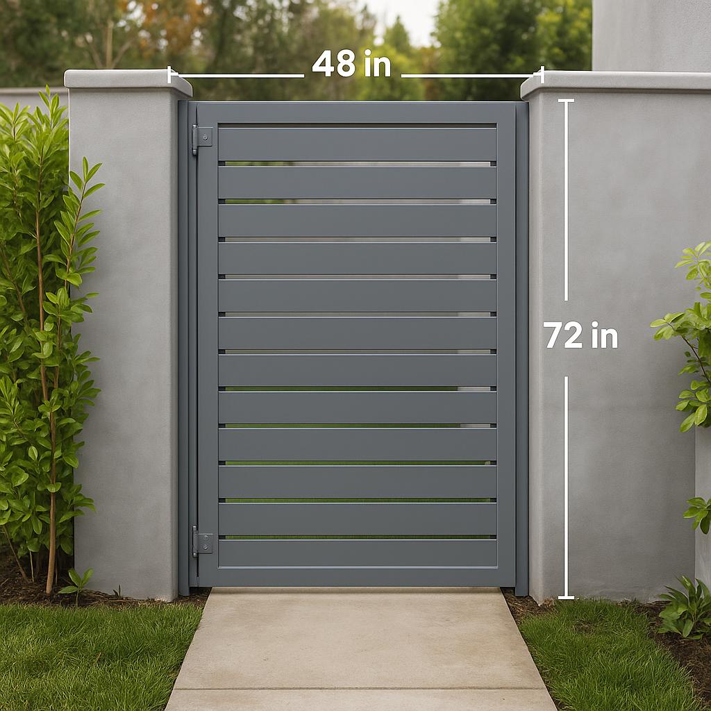 HorizonSteel Modern Steel Garden Gate – Powder Coated Exterior Metal Gate with Latch, Horizontal Slat Privacy Gate, Custom Entry Gate