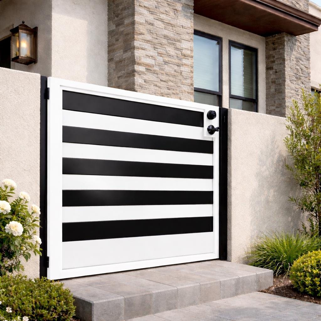 Modern Steel Security Gate | Horizontal Slat Privacy Entry Door
