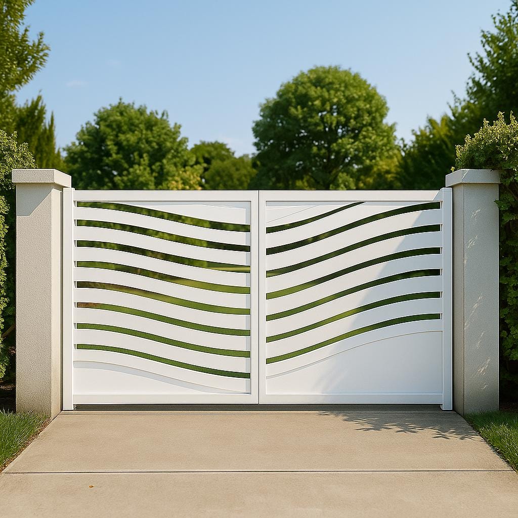 Modern Wave Steel Driveway Gate | Custom Double Swing Entrance