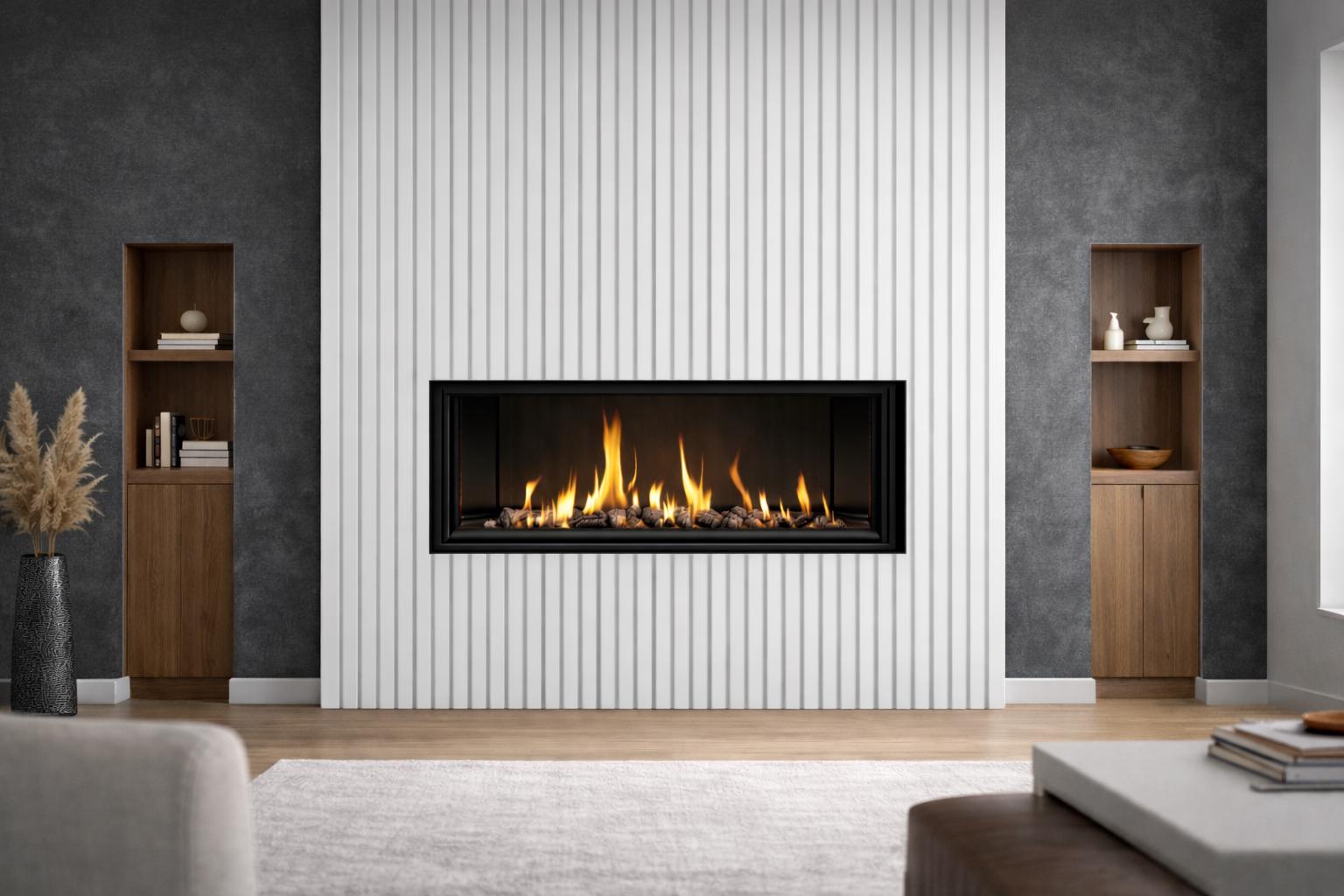 Modern Steel Fireplace Wall – Custom Metal Fireplace Surround, Vertical Slat Feature Wall, Contemporary Steel Fireplace Mantel