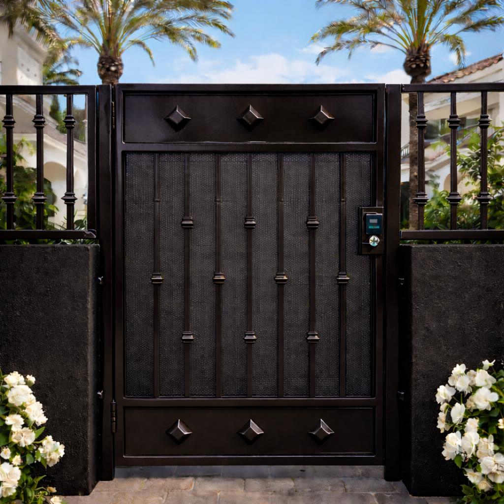 Steel Security Garden Gate – Modern Iron Entry Gate, Decorative Courtyard Gate, Front Yard Entry Gate