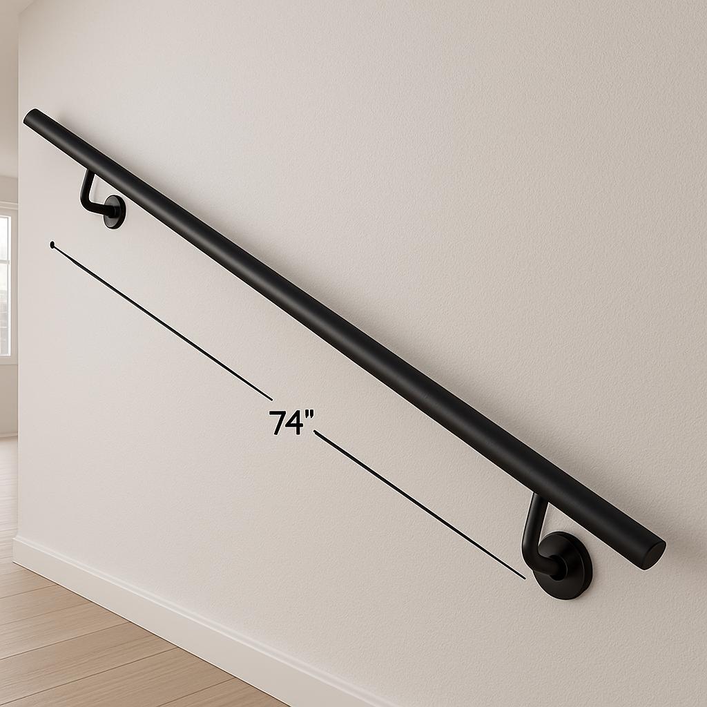 Modern Black Steel Wall Handrail: ADA Compliant Safety Grab Bar
