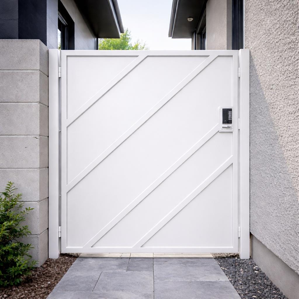 Obsidian Vector Steel Security Gate | Modern Diagonal Panel Privacy Entrance Gate