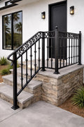 Verona Crest Scroll Landing Handrail, Custom Wrought Iron Stair Railing, Decorative Porch Rail, Outdoor Entry Handrail, Metal Step Guardrail
