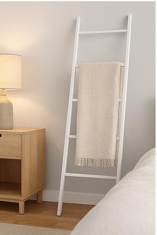 Modern Steel Towel Ladder: Freestanding Blanket Rack - Matte Black, White, Brown