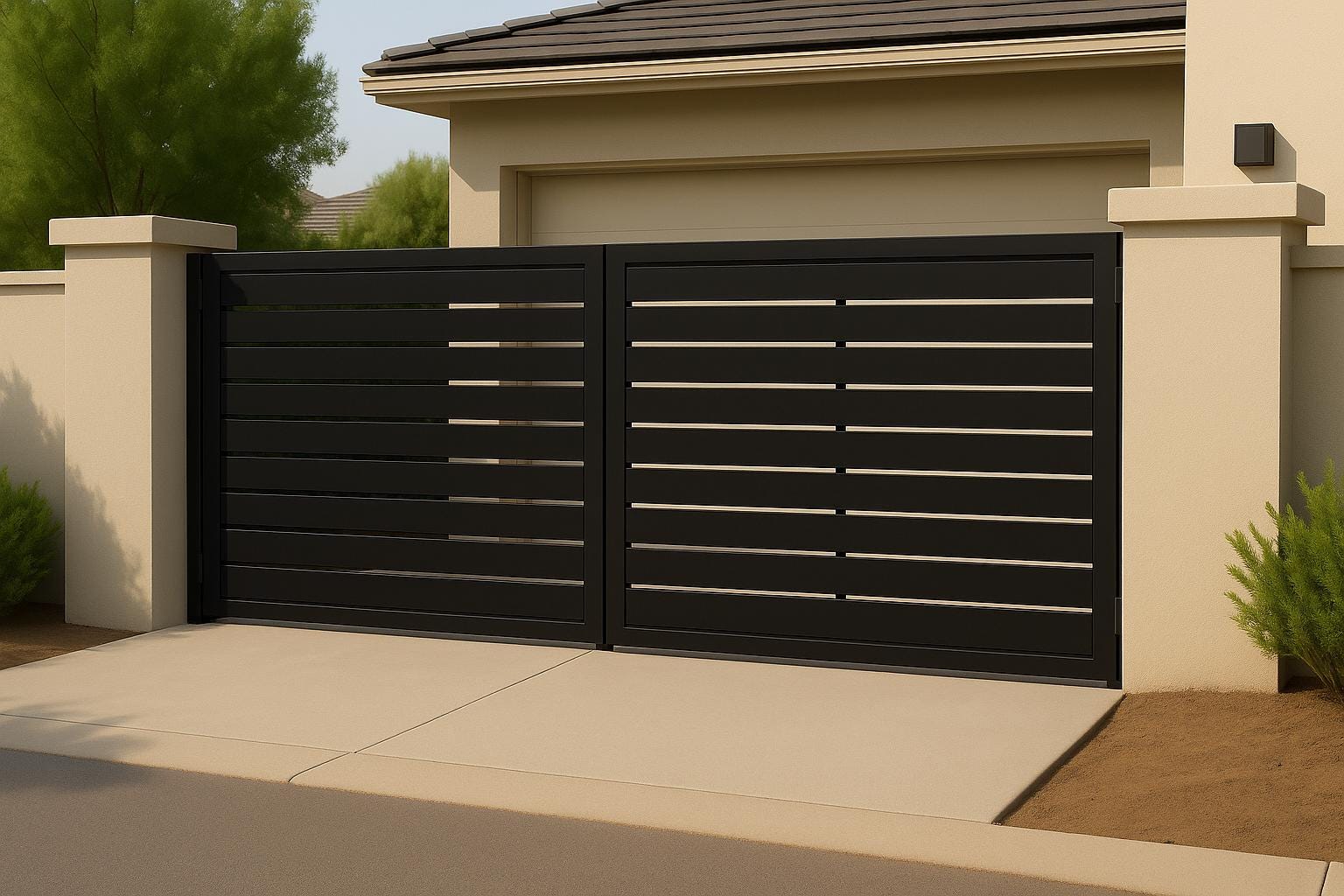 Modern Steel Driveway Gate | Custom Double Swing, Privacy Pattern