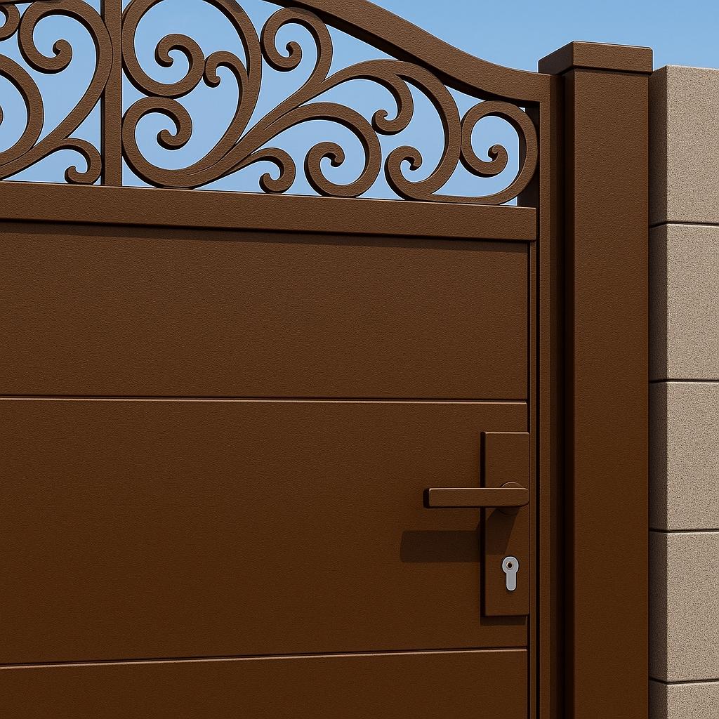 Scroll Top Steel Privacy Gate | Modern Iron Entry Door