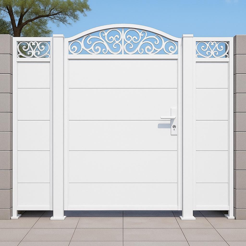 Scroll Top Steel Privacy Gate | Modern Iron Entry Door