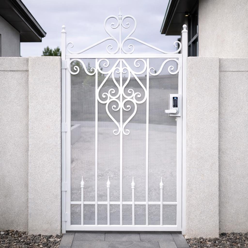 Bellavere Scroll Iron Entry Gate, Decorative Steel Security Walkway Gate