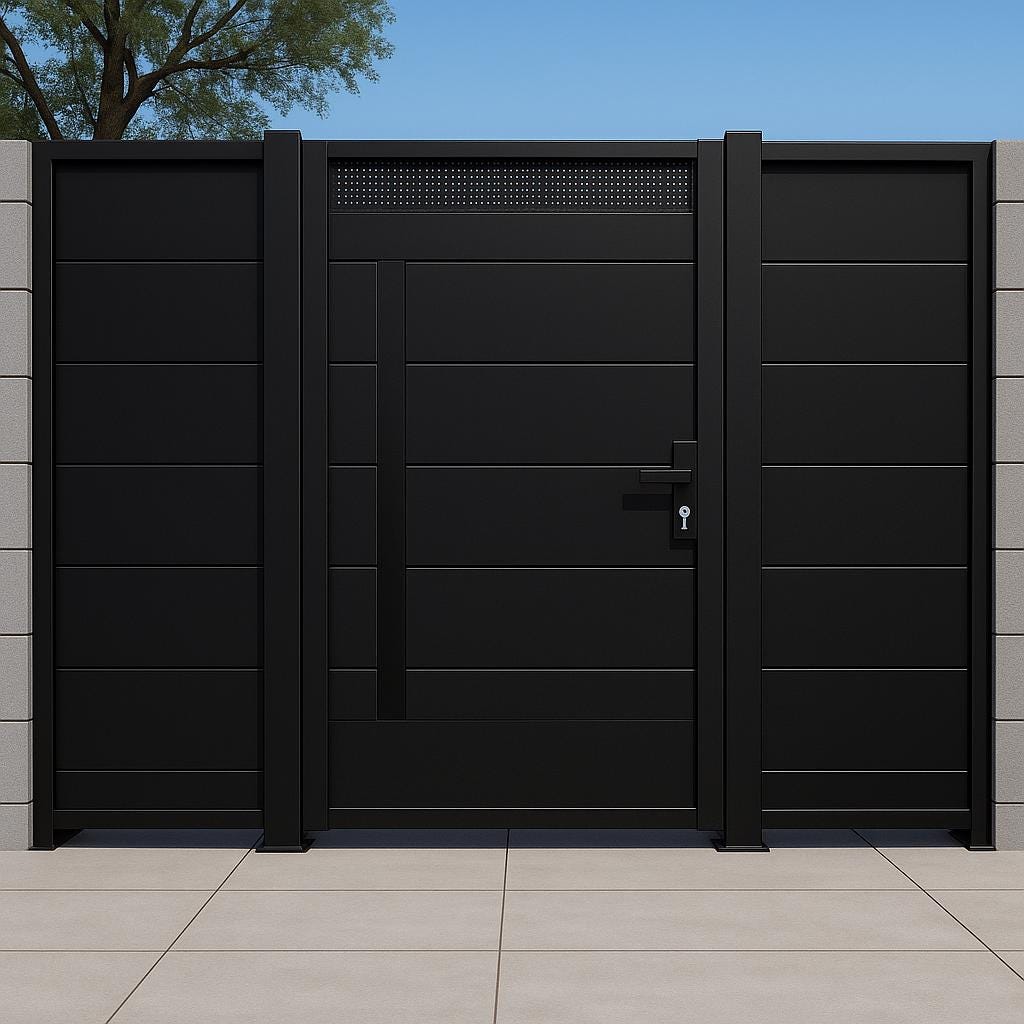 Modern Steel Privacy Gate | Perforated Metal Yard Entry