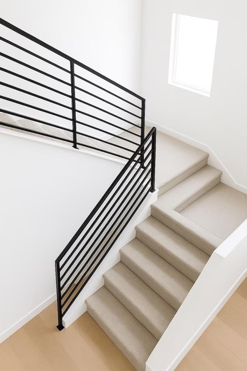 Custom Steel Stair Railing – Modern Horizontal Bar Handrail, ADA-Compliant Indoor/Outdoor Step Rail