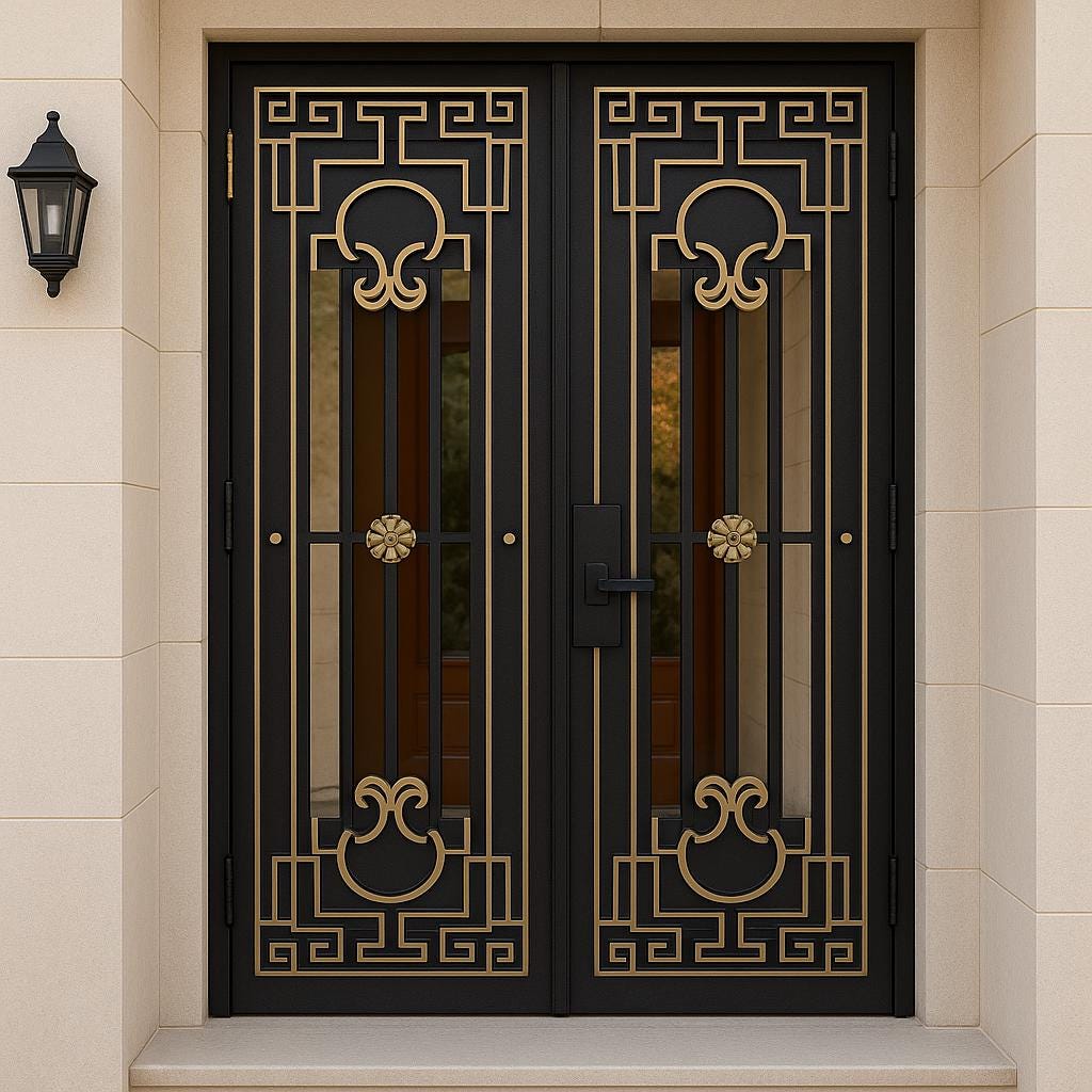 Luxury Wrought Iron Security Door: Greek Key Design, Powder Coat Finish