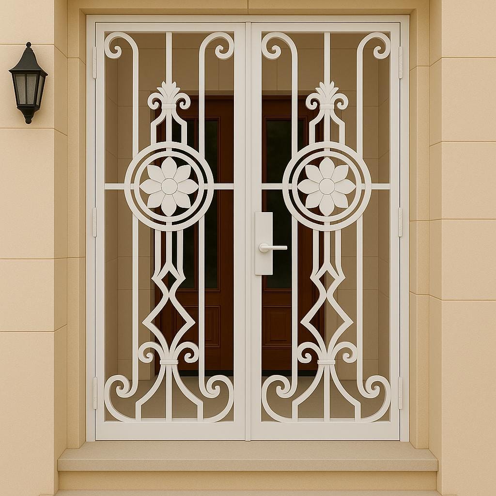 Handmade Wrought Iron Double Security Door: Floral Steel Entry Gate