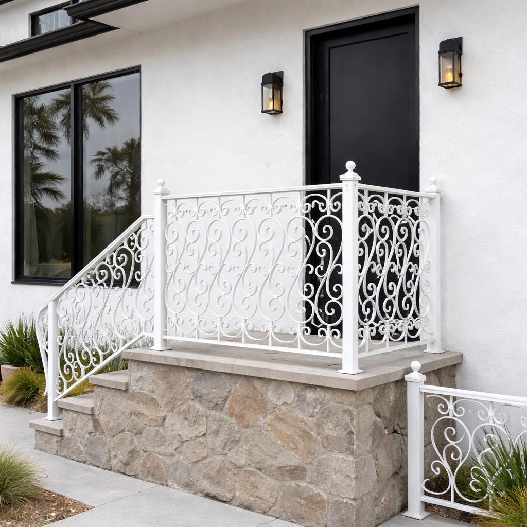 Custom Wrought Iron Porch Railing, Decorative Stair Handrail, Luxury Front Entry Rail, Outdoor Scroll Metal Railing, Landing Guardrail