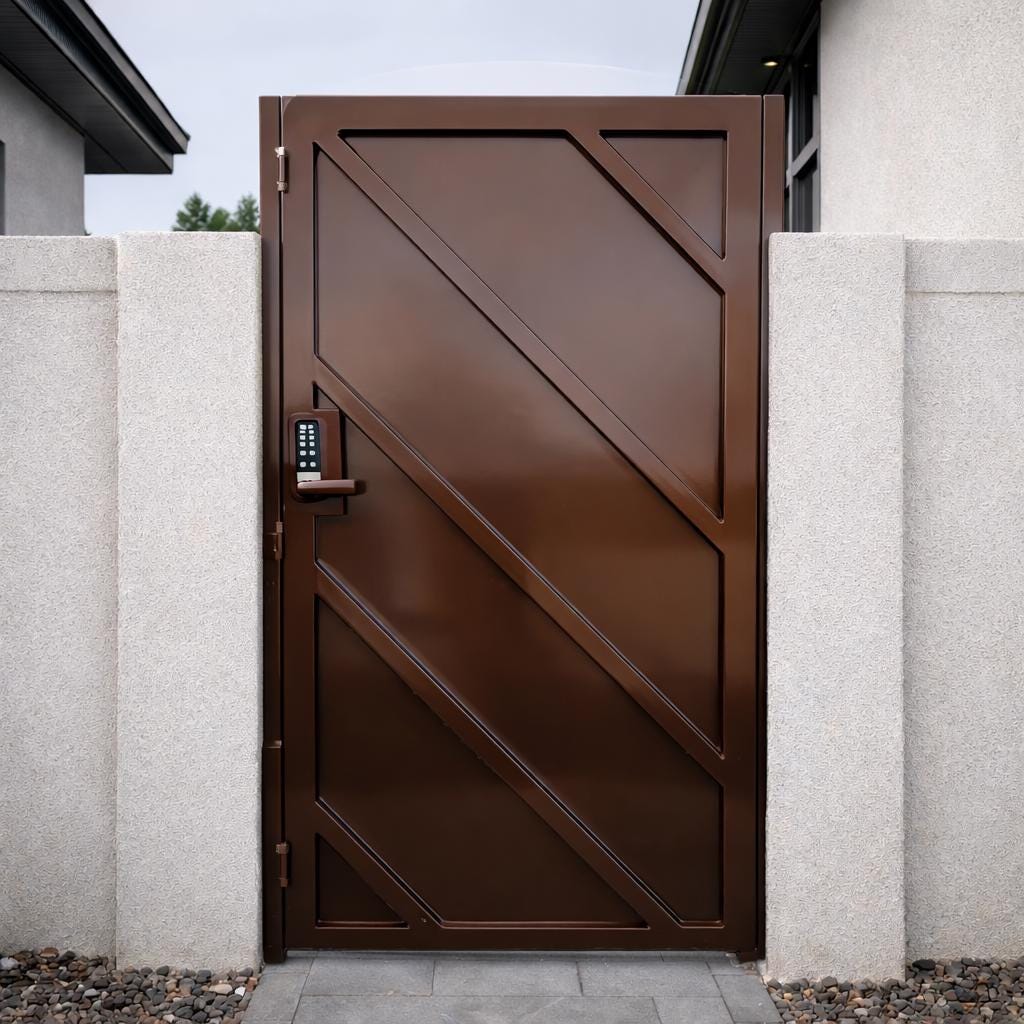 Modern White Steel Geometric Entry Gate – Security Privacy Garden Walkway Fence
